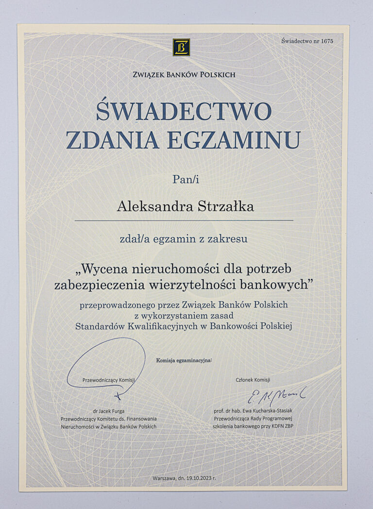 Egzamin wycena nieruchomości Aleksandra Strzałka